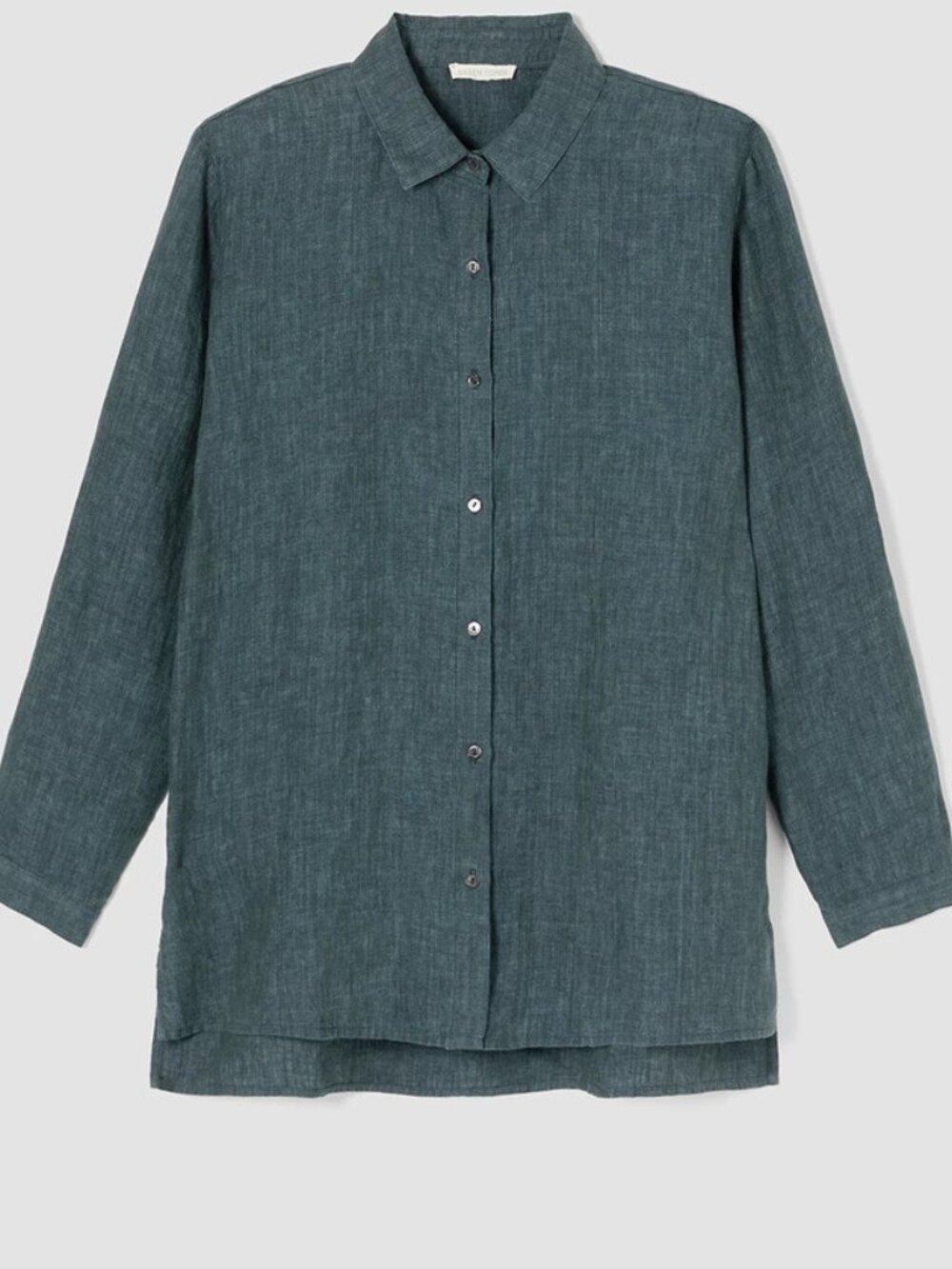 Eileen Fisher Washed Organic Linen Delave Classic Collar Shirt L - Picture 4 of 16
